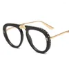 Óculos de sol com strass Piloto dobrável Moda feminina Óculos de grife Retro Sexy Lunette grande