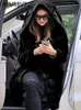 Kış Kadın Yüksek Kaliteli Sahte Tavşan Kürk Matar Lüks Uzun Kürk Mağaza Gevşek Yoklu Palto Palto Kalın Sıcak Kadın Peluş Paltolar Siyah T230808