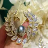 Brooches MeibaPJ 9-10mm Natural Black Rice Pearl Leaf Corsage Brooch Fashion Sweater Jewelry For Women Empty Tray