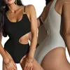 Costumi da bagno da donna Costume da bagno intero Monokini Solid Hollow Cut Out Bikini Costumi da bagno sexy Control Addome Beachwear femminile