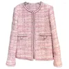 Vestes pour femmes de haute qualité élégant industrie lourde célébrité Tweed haut à carreaux manteau de laine pour les femmes veste rose