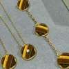 Ladies Vintage Necklace Luxury Brand 18K Gold Plated Amber Yellow Gold Pendant Clover Square Chunky Chain Necklace Party Jewelry Gift