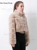 Women's Faux Fur Coat 2023 New Luxury Rabbit Hair Zipper Cardigan特大デザイナースタンドカラー豪華な暖かいジャケットT230808