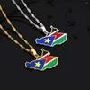 Pendant Necklaces SONYA Enamel Drop Oil South Sudan Map Flag Necklace For Women Stainless Steel Jewelry Ethnic Party Birthday Gift