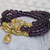 Strand Fashion 6mm violet galvanoplastie cristal perles rondes Bracelets multicouches pendentif couleur or bijoux de haute qualité B2252