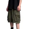 Shorts masculinos estilosos calças curtas na virilha funda streetwear bolso grande com aba