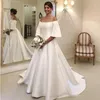 Robe de mariée trapèze à épaules dénudées avec demi-manches Juliette et appliques en dentelle, dos nu, en tulle, deuxième réception 328 328