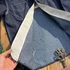 Men's Casual Shirts Tailor Brando T-7American Vintage Heavyweight 12.5oz Cotton Vertical Striped Denim Shirt Indigo Hundred Work Western