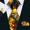 Neck Ties Men Tie Necktie Gravat Handkerchief Cufflinks Set Silk Print Suit Party Business for Fashion Paisley Novelty Adult Gold 230807