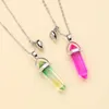 Chains Lovecryst 2Pcs/set Natural Stone 2-color Heart-shaped Magnetic Friend Necklace For Kids Girls Fashion Friendship Gifts