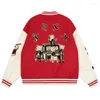 Jackets masculinos Hip Hop Baseball Jacket Coats Men retro flocking desenho animado Nota musical