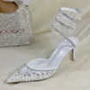 Rene Caovilla New Shandelier Crystal-Embellishedankle-wrap Shoes Lace Point-Toe Slingback Pumps女性向けスティレットサンダルラグジュアリーデザイナーイブニングシーズ
