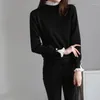 Women's Sweaters 2023 Women Pullover Sweater Fashion Spring Autumn Slim Long Sleeve Patchwork Chiffon Ruffles Knitted Tops Korean