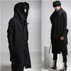 Men's Hoodies Sweatshirts Winter men linen rope button hip hop long hoodie gothic hooded cloak nightclub DJ singer punk rock stage costume fleece hoodies 230807