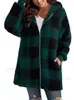 2023 Jesienna Zima Plaid Faux Fur Płaszcz Kobiet Teddy Płaszcz Kurtki z kapturem Kobiet Furry Teddy Bear Plush Jacket Women T230808