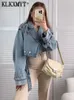 Damenjacken TRAF Woman Jeansjacke mit Gürtel, abgeschnittene Jeans für Damen, ausgefranste Streetwear, Frühlings-Langarmmäntel 230808