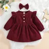 Robes de fille Ma Bayi 0-4 Gaun Korduroi Bayi Anak Perempuan Bayi Baru Lahir Gaun Kancing Ruffles Lengan untuk Anak Perempuan Musim Semi Musim Gugur