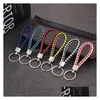 Pièces de chaussures Accessoires Mélanger Couleur Cuir Pu Tressé Tissé Porte-clés Corde Anneaux Fit Diy Cercle Pendentif Porte-clés Titulaire De Voiture Porte-clés Bijou