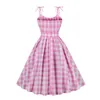 アーバンセクシードレス女性ヴィンテージバービーピンクピンクのドレスレトロロカビリーボウタイサスペンダーカクテルパーティー1950年代40Sスイングドレスサマードレス230807