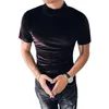 Hommes t-shirts automne hiver chemise hommes mode 2023 col roulé Streetwear hommes T-Shirts à manches courtes haute qualité velours t-shirt Homme 3XL