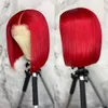 Человеческие Chignons Red Bob Wig Wig Hairs Прямые кружевные парик