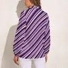 Camicette da donna Camicetta linea viola e bianca Motivo a righe caramella Camicia casual femminile grafica moderna Abiti oversize a maniche lunghe estivi