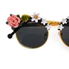 Sonnenbrille Mode DIY Luxus Damen Cat Eye Mädchen Retro Blume Blätter Brillen Frauen Handgemachte Legierung Runde Strand Sonnenbrille