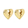Boucles d'oreilles créoles Minar romantique 14K véritable or argent plaqué laiton métallique évider coeur d'amour brisé pour les femmes déclaration bijoux