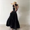 Vestidos de Trabalho Férias de Verão Moda Sexy Conjuntos de Vestidos de 2 Peças Preto Damasco Curto Camis Regata Cintura Alta Linha A Saia Longa Boho 2 peças Ternos