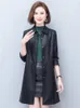 Femmes en cuir 2023 printemps et automne tempérament banlieusard Slim Fit PU manteau noir mi-longueur simple boutonnage Trench