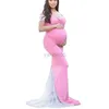 Maternity Dresses Maternity Dresses For Photo Shoot Shoulderless Stretchy Pink Cotton Pregnant Long Dress Gown Jersey Pregnancy Clothes Plus Size HKD230808