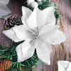 Kwiaty dekoracyjne 24pcs świąteczny poinsettia sztuczny brokat w wierzchu ozdoby drzewne dla