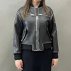 Womens Leather Faux Real Bomber Jacket Lady Fashion Streetwear Distress Moto Biker Women Genuine Coat QG5536 230808