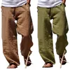 Pantaloni da uomo Uomo Cotone e lino Vita elastica allentata Casual 6 Pantalone lungo da spiaggia da jogging tinta unita Estate vintage
