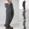 Men's Shorts Cargo Pants Baggy Full Length Trousers Military Men Solid Color Multi-Pockets