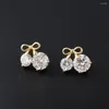 Stud Earrings Love & Annie Cherry Blooms Flowers For Women Fashion Fruit Gold Color CZ Lady