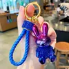 Cute Anime Keychain Charm Key Ring Fob Pendant Light Luxury Diamonds Premium Dazzle Color Plating Bunny Doll Couple Students Creative Valentine's Day Gift DHL