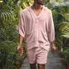 Męskie dresy 2023 Summer Men strój zestaw bawełniany bielizny luźne swobodne na plaży wakacje z krótkimi rękawami szorty 2-częściowe męskie ubrania męskie