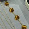 Ladies Vintage Necklace Luxury Brand 18K Gold Plated Amber Yellow Gold Pendant Clover Square Chunky Chain Necklace Party Jewelry Gift