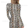 2018 Spring Snake Skin Long Dress Panie Sexy Turtle Neck Bodycon Party Mini sukienki z krótkim rękawem Ubrania RF0898 T230808