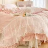 مجموعات الفراش 100 قطن رومانسي الأميرة الأميرة مجموعة الدانتيل الدانتيل حاف غطاء السرير ورقة السرير سريرات انتشار 230808