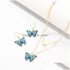 Ohrringe Halskette Set Mode Schmetterling Anhänger Halsketten Schmuck Colorf Perle Brautschmuck Für Damen Mädchen Drop Deliv Dhgarden Dhsb3