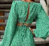 Ensembles de pantalons deux pièces pour femmes Womens 2 Fashion 2023 Green Autumn Style Small Fresh Broken Flower Dew Back Strap Top Wide Leg Bell-bottoms