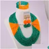 Серьги колье набор модных армии зеленый апельсиновый хрустал из бисера, нигерийские африканские бусинки украшения для женщин 8lbjz01 Deplive dhgarden dh3rh