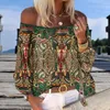 Blusas femininas estilosas com toque de pele babados translúcidas estilo étnico boêmio com estampa vintage top boho camisa frente oca