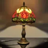 20CM American Tulip Table Lamp Tiffany Style Stained Glass Welding Art Gift Living Room Feeding Night Light Rustic E27 110V 220V HKD230808