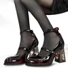 Jurk Schoenen Punk Gothic Hoge Hakken Pump 2023 Rose Hakken Lakleer Lolita Vrouw Y2K Enkelbandjes Black Mary Jane 230807