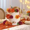 装飾的な花の花輪ヤン秋の人工花コンボボックスfor DIYウェディングブライダルブーケは茎のあるオレンジ色の花を配置するケーキ装飾230808