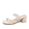 Sandalen Vrouwen Dames Vierkante Hakken Elegante Zomer Slippers Buiten Kruis Gebonden Leer Vrouwelijke Dia's Comfort Vrouw