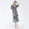 P0080# EAEOVNI Summer Women's Dress Zebra Fold Loose Lantern Sleeved Girl Long Skirt Printed Short Sleeves